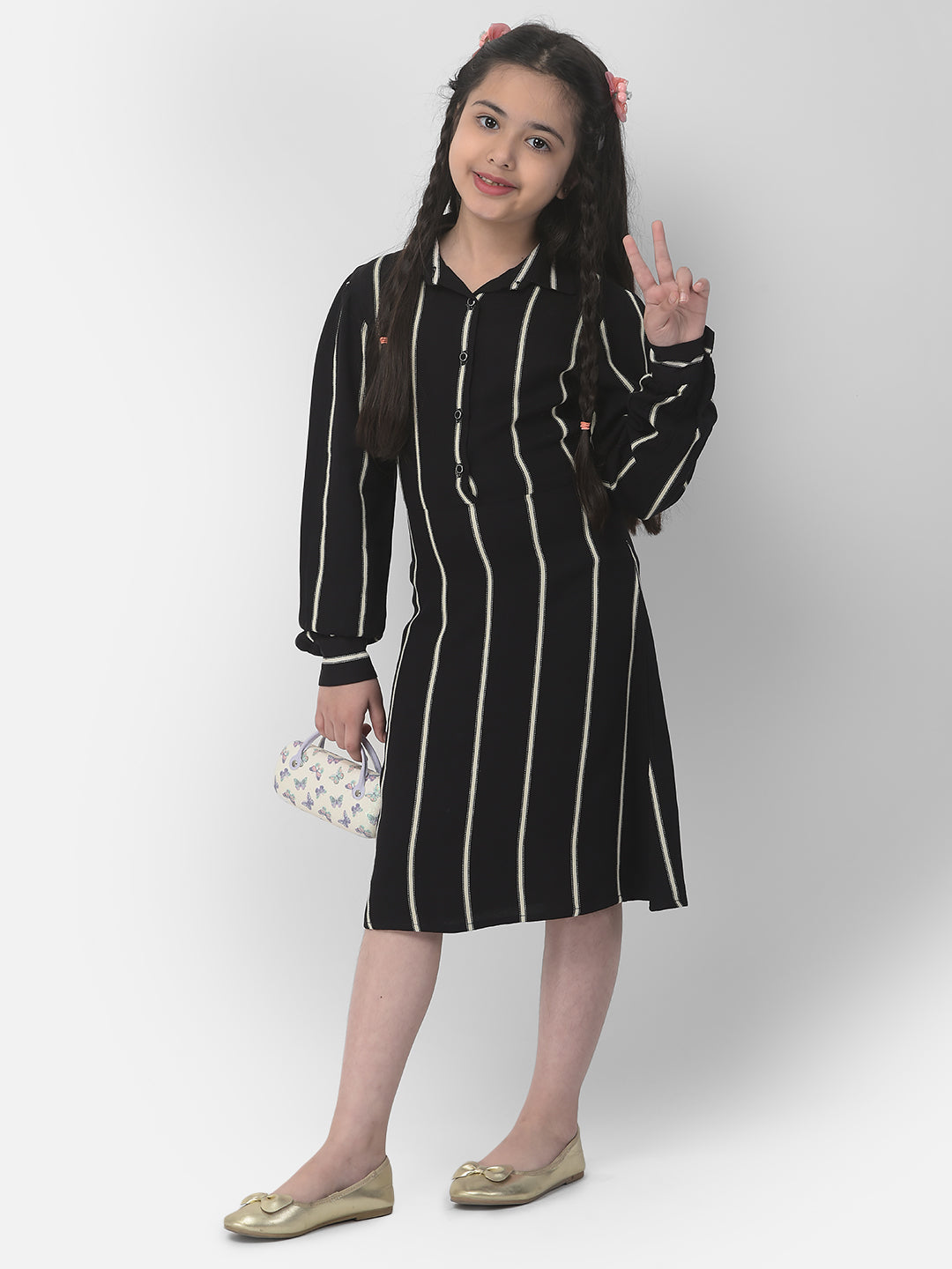  Black Shirt-Style Striped Dress