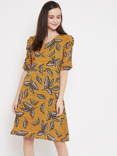 Yellow Floral print A-line Dress - Women Dresses
