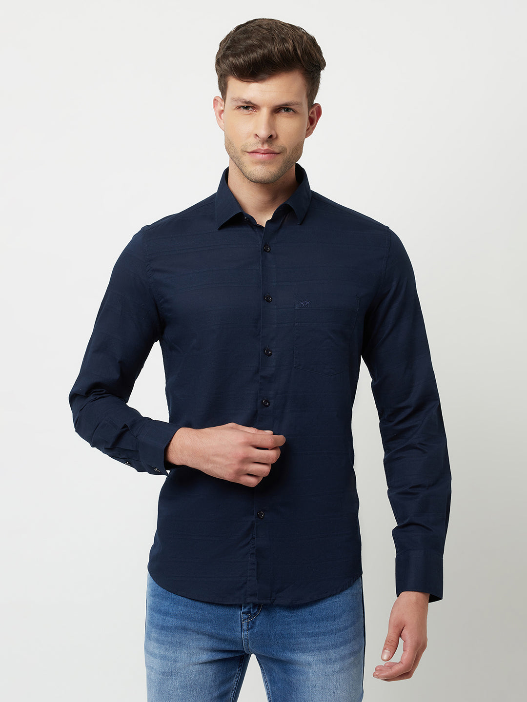 Navy Blue Striped Shirt-Men Shirts-Crimsoune Club