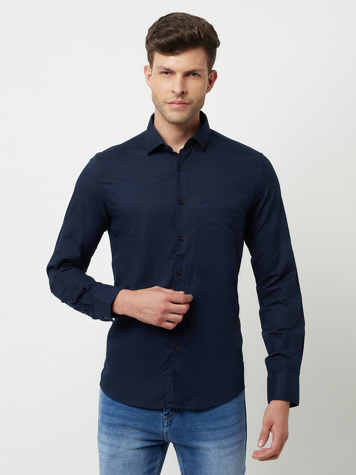 Navy Blue Striped Shirt-Men Shirts-Crimsoune Club