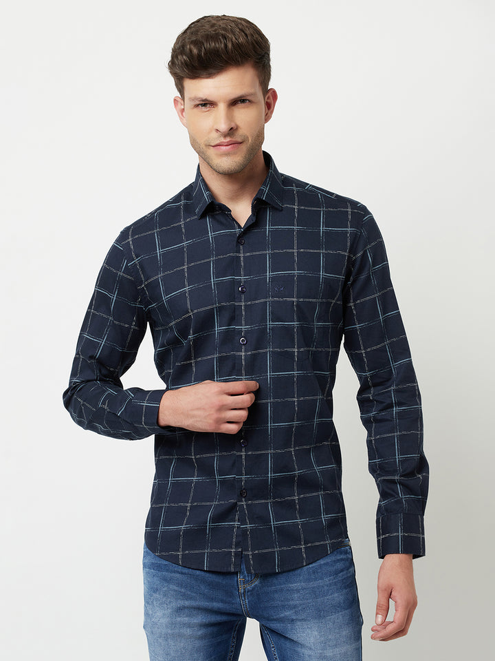 Navy Blue Checked Shirt-Men Shirts-Crimsoune Club