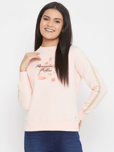 Pink Printed Round Neck Sweatshirt - Women Sweatshirts