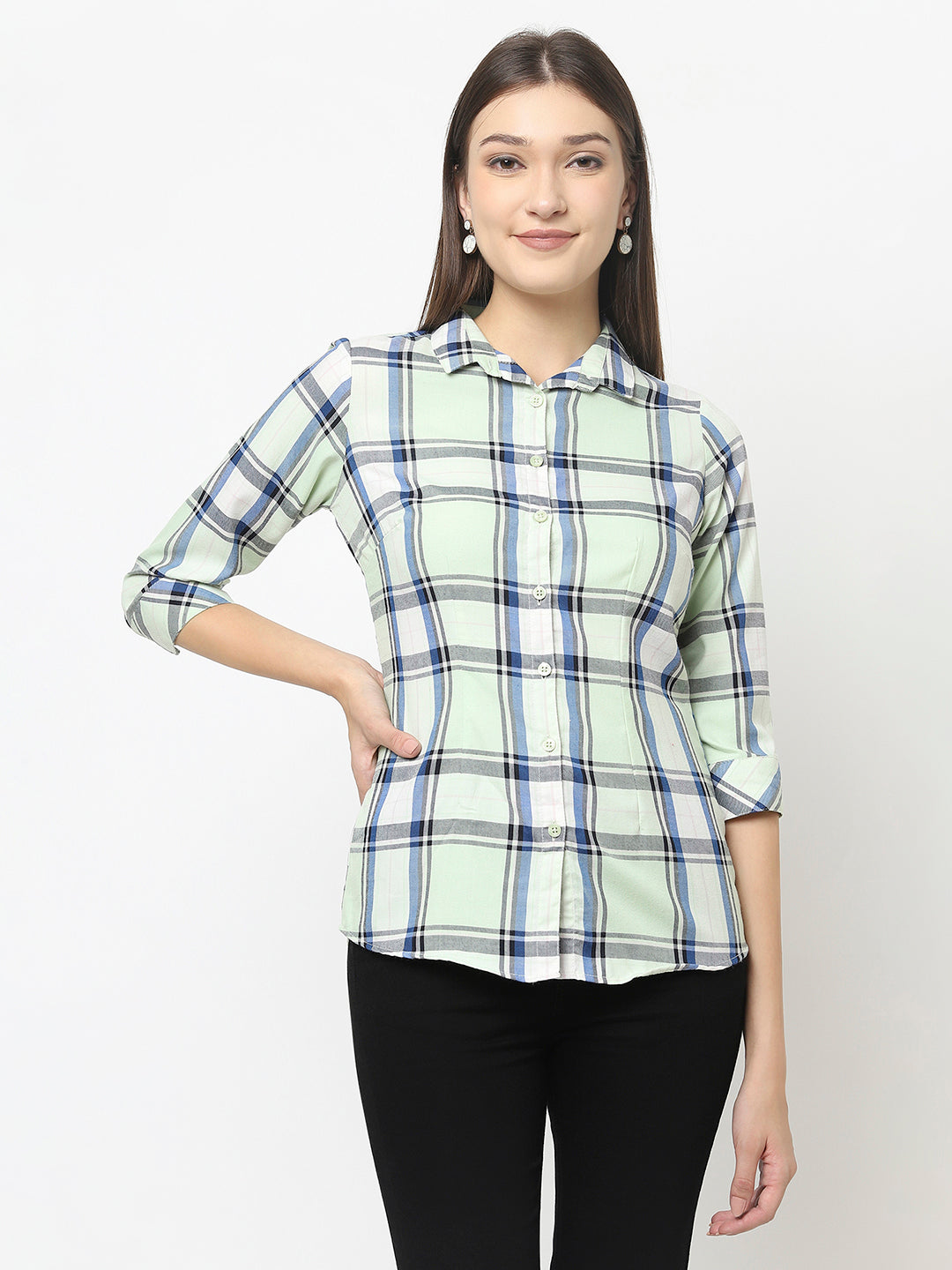 Mint Green Shirt with Tartan Checks