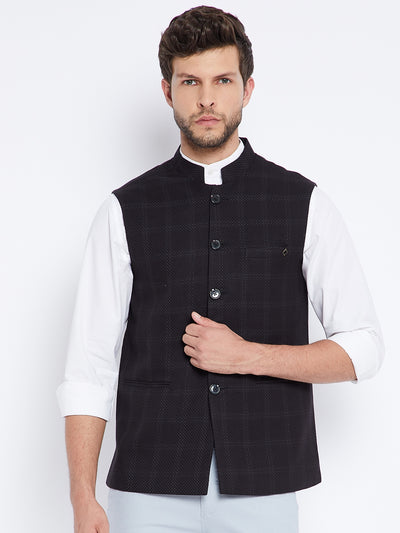 Black Checked Waistcoat - Men Waist Coat