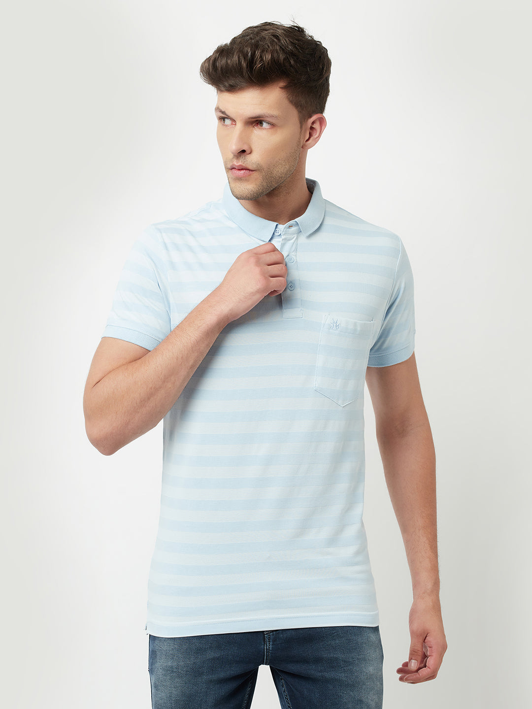 Blue Striped Polo T-Shirt-Men T-Shirts-Crimsoune Club