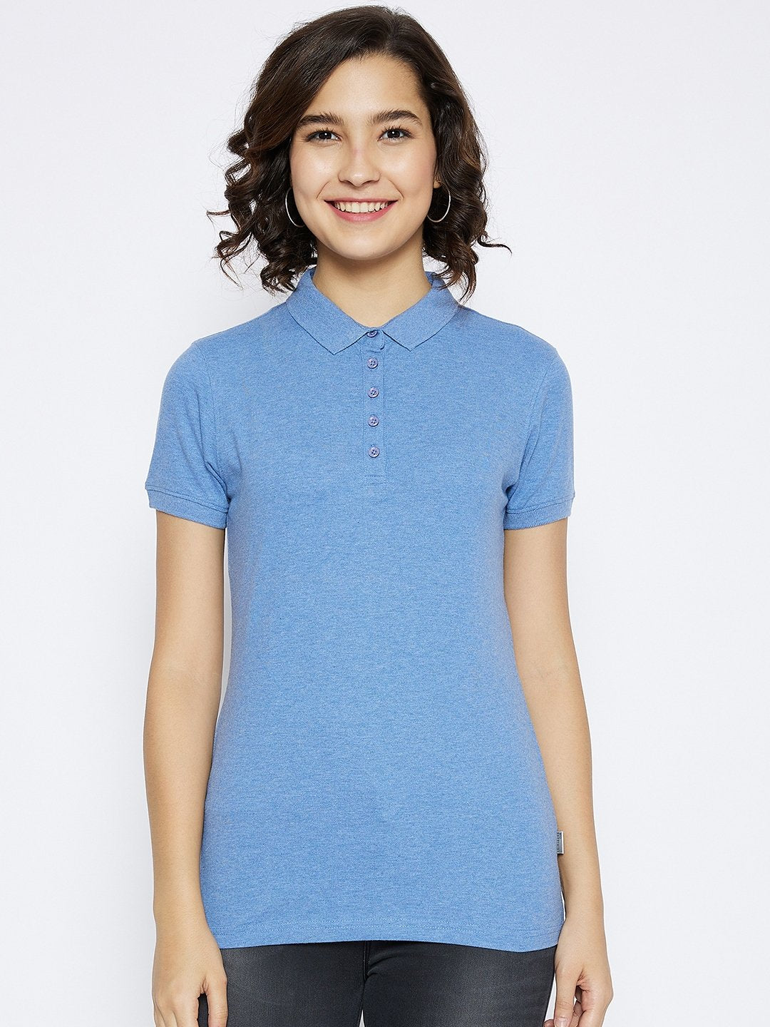 Blue Polo Neck T-shirt - Women T-Shirts