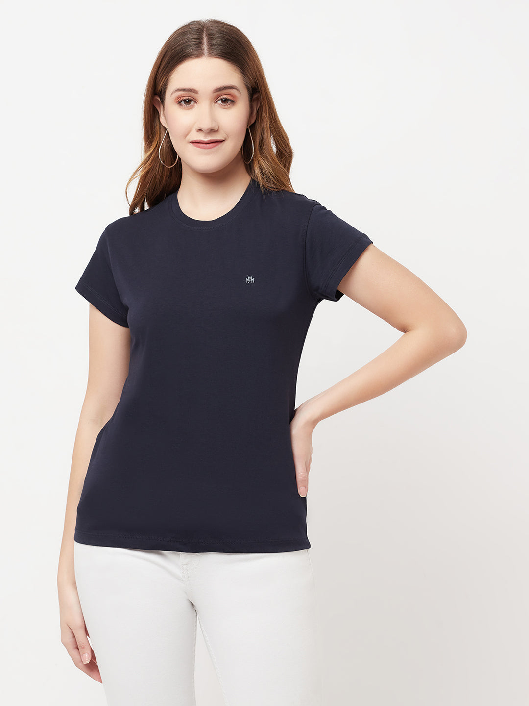 Navy Blue Round Neck T-Shirt - Women T-Shirts