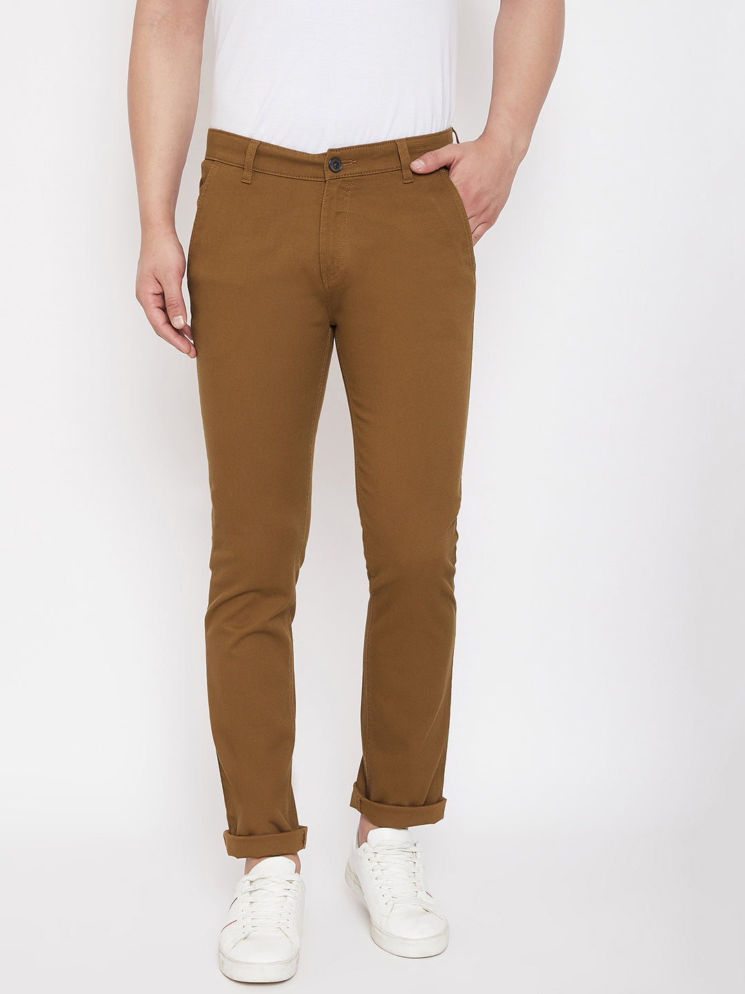 Brown Slim Fit Trousers - Men Trousers