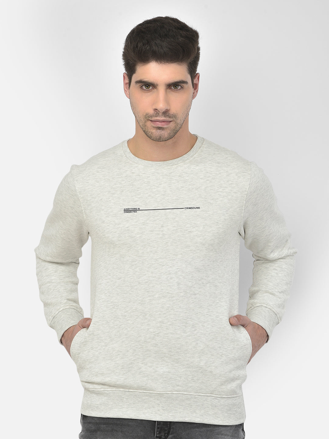 Grey Printed Round Neck Sweatshirt - Men Sweatshirts