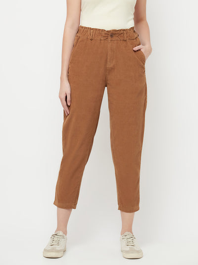 Brown Cropped Trousers - Women Trousers