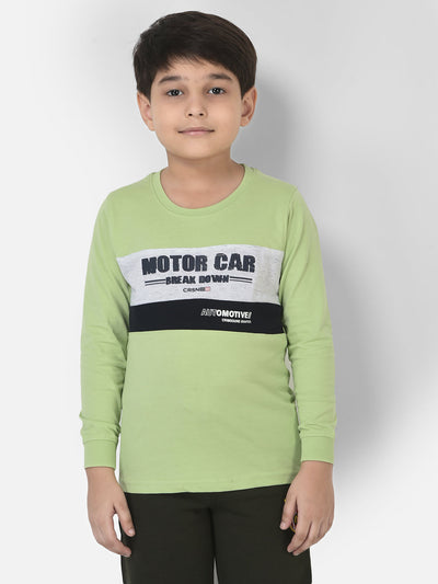 Long-Sleeved Green T-Shirt with Typographic Detail