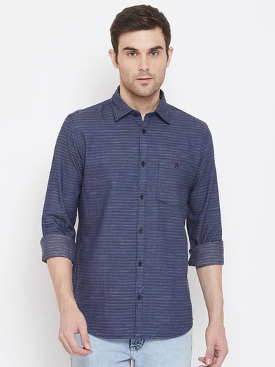Navy Blue Striped Shirt - Men Shirts