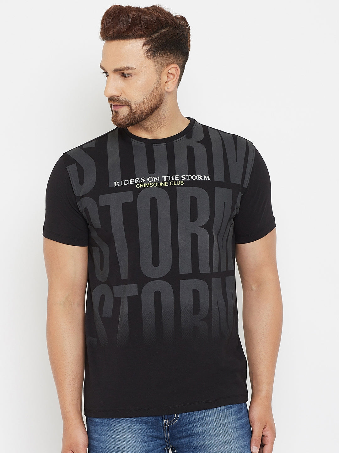 Black Printed Round Neck T-Shirt - Men T-Shirts