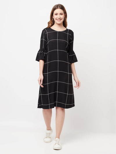 Black Checked Knee Length Dress - Women Dresses