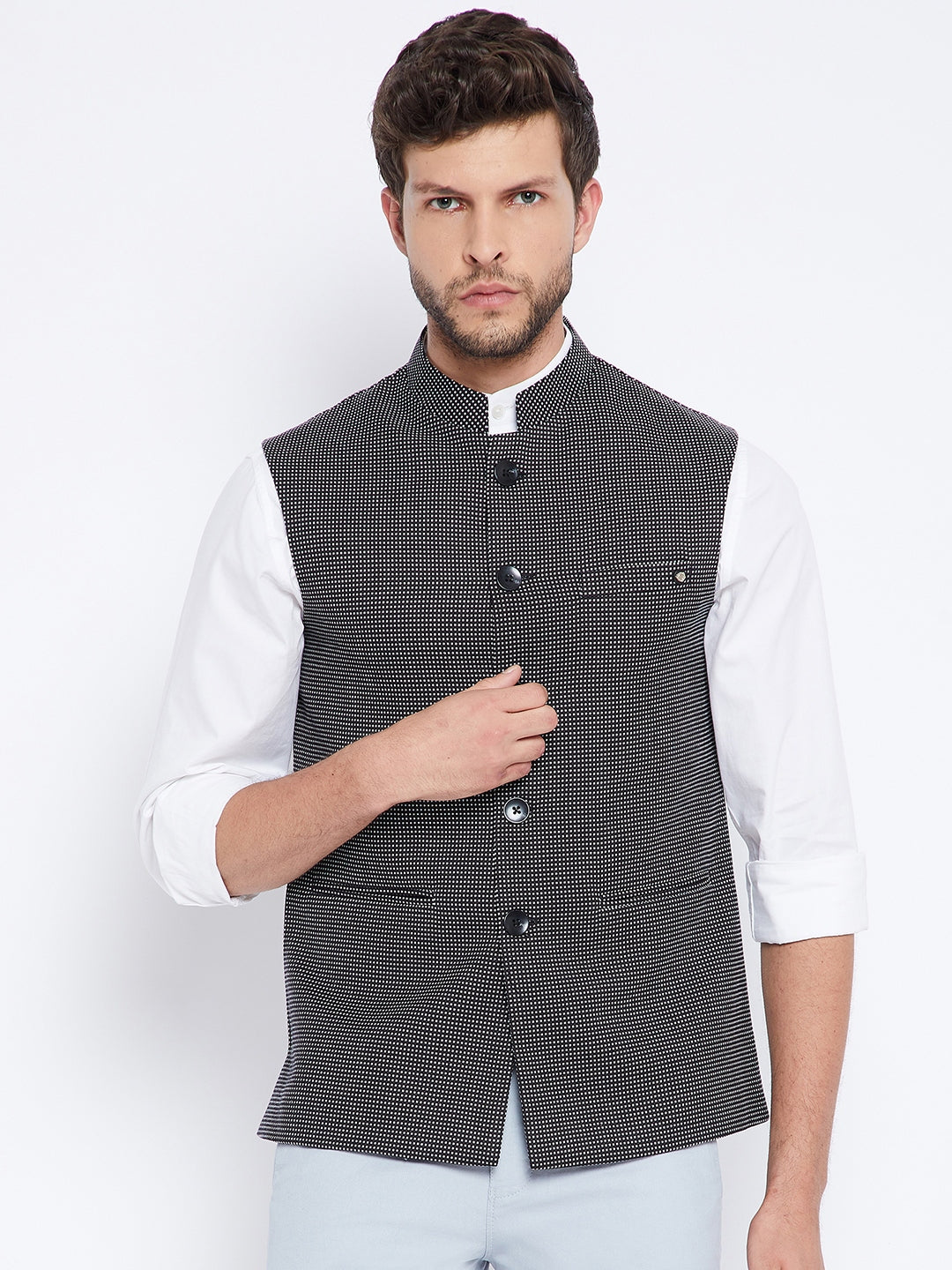 Grey Checked Waistcoat - Men Waist Coat