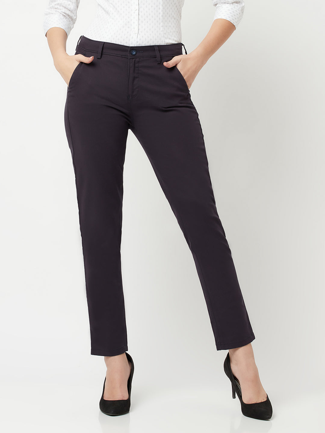 Navy Blue Slim Trousers-Women Trousers-Crimsoune Club