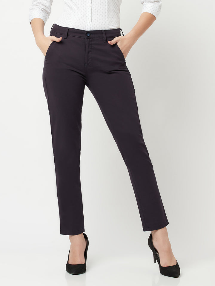 Navy Blue Slim Trousers-Women Trousers-Crimsoune Club