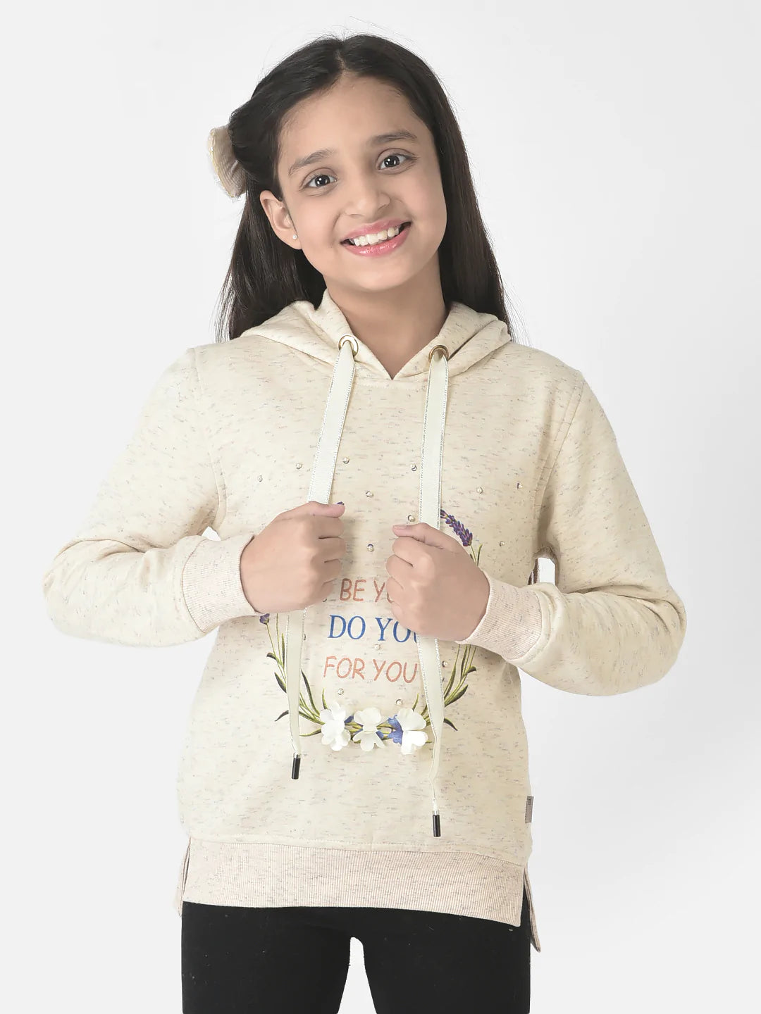  Beige Hooded Typographic Sweatshirt