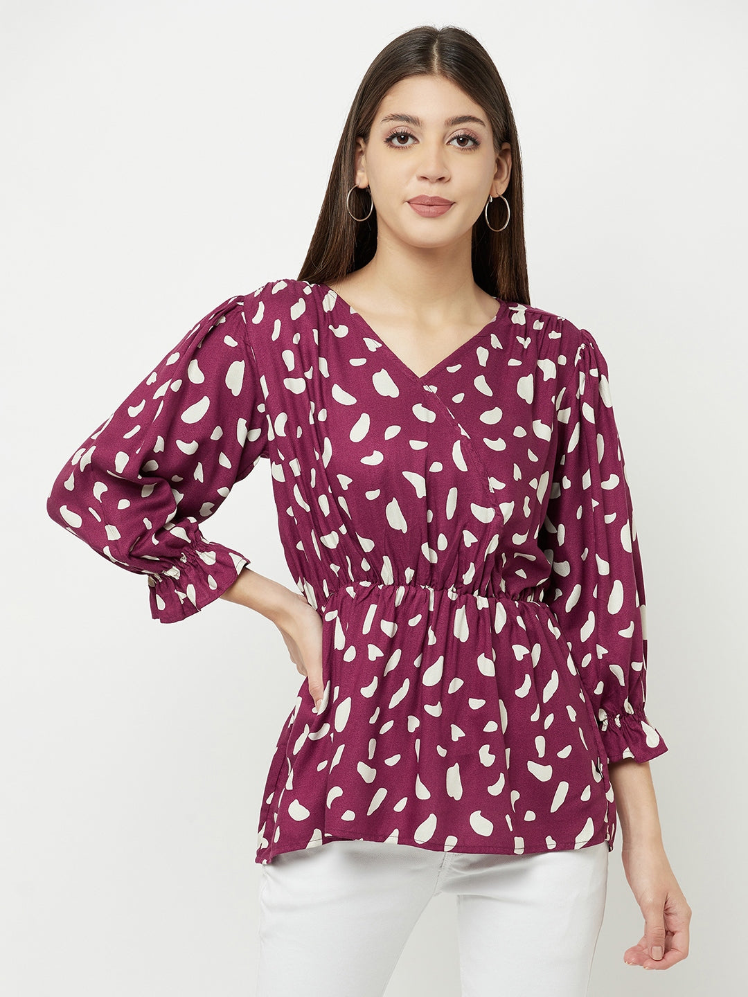 Purple Printed V-Neck Empire Top - Women Tops