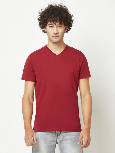  Plain Maroon V-Neck T-Shirt