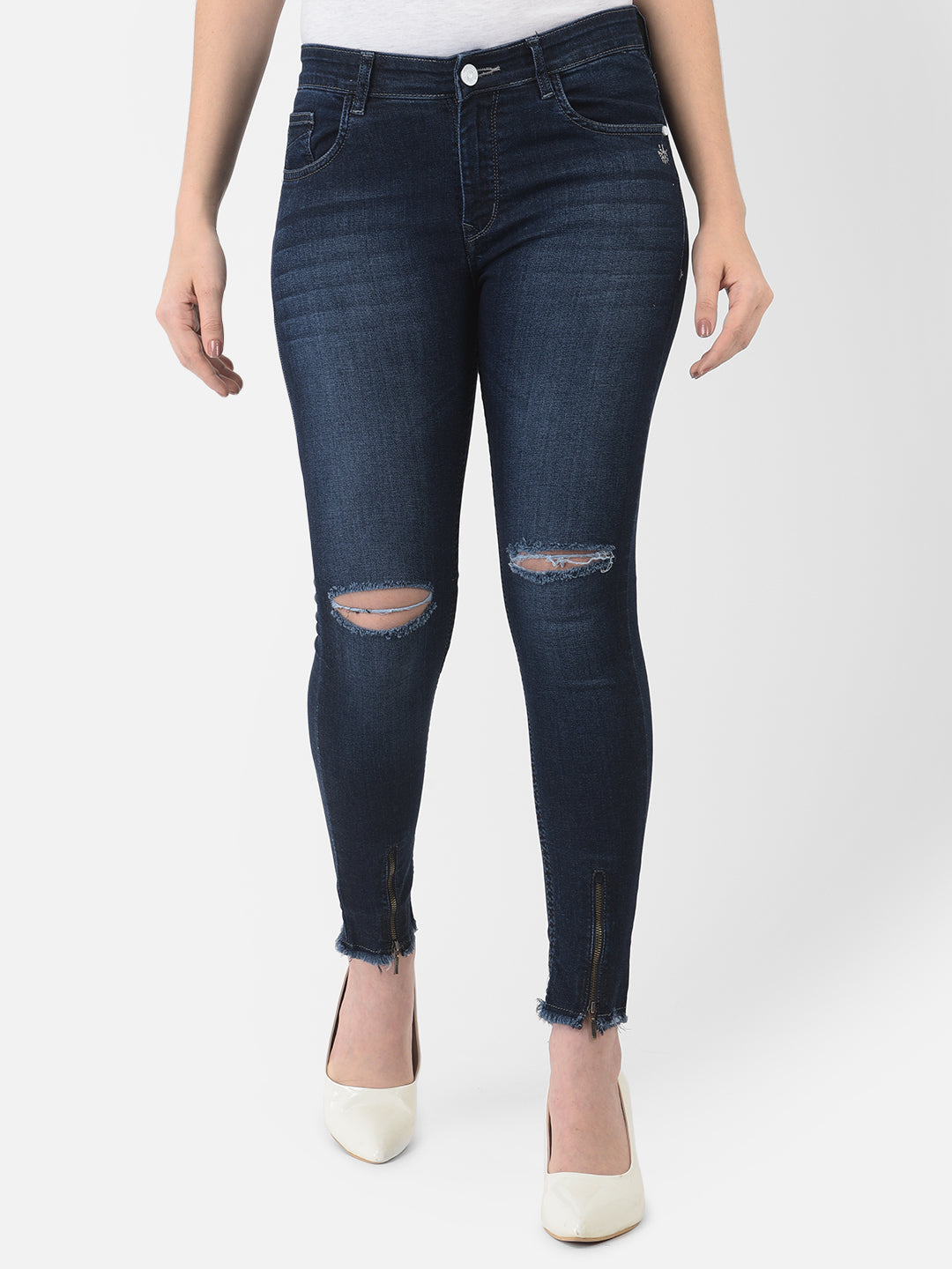 Blue Light Fade Distressed Jeans - Women Jeans