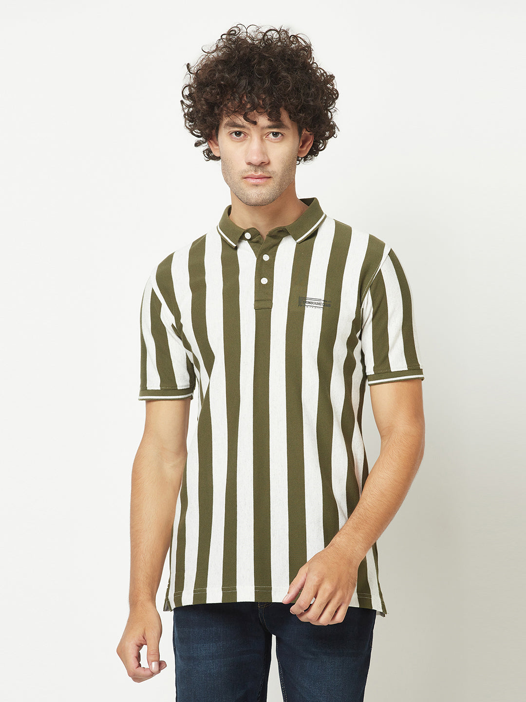  Olive Green Striped Polo T-Shirt