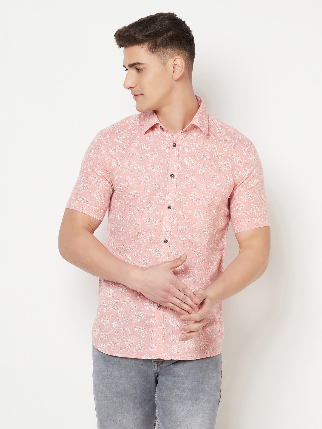 Pink Floral Linen Shirt - Men Shirts