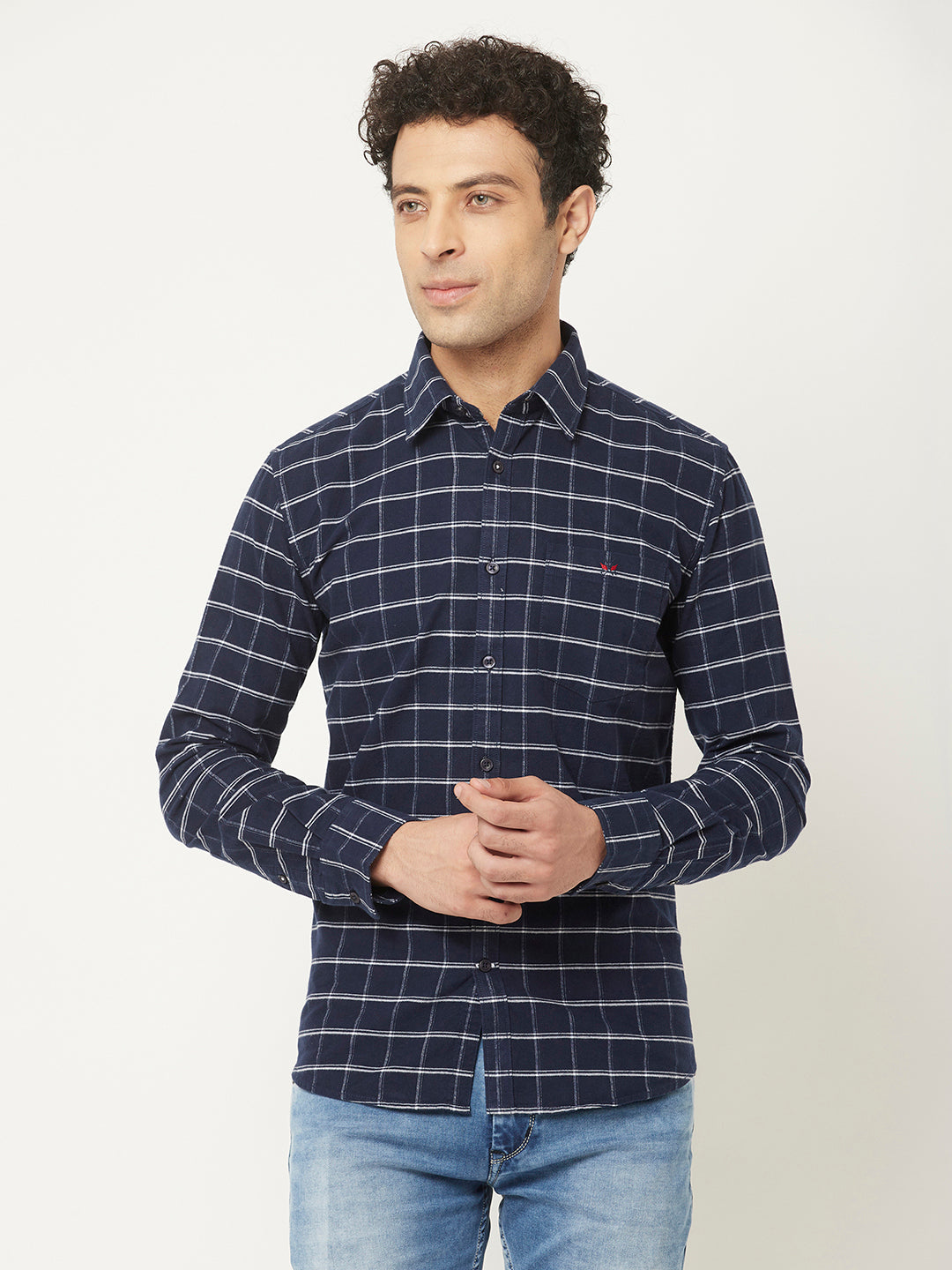   Navy Blue Windowpane Shirt