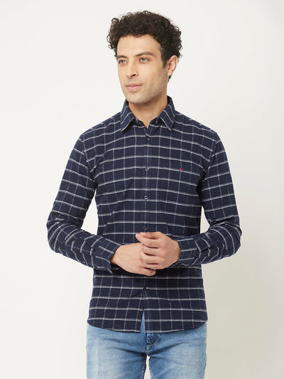   Navy Blue Windowpane Shirt
