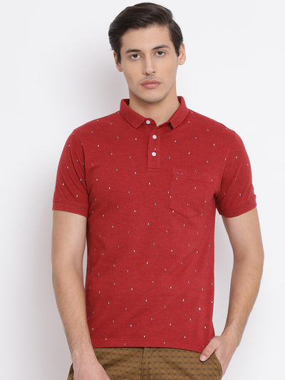 Red Printed Polo T-Shirt - Men T-Shirts