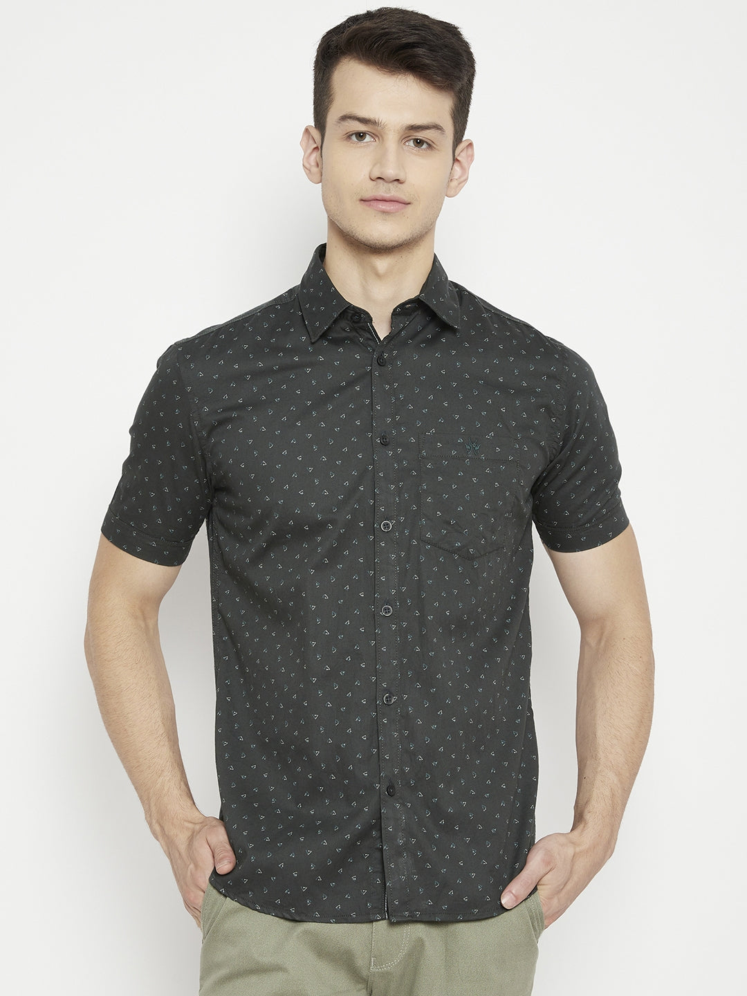 Olive Printed Slim Fit shirt - Men Shirts