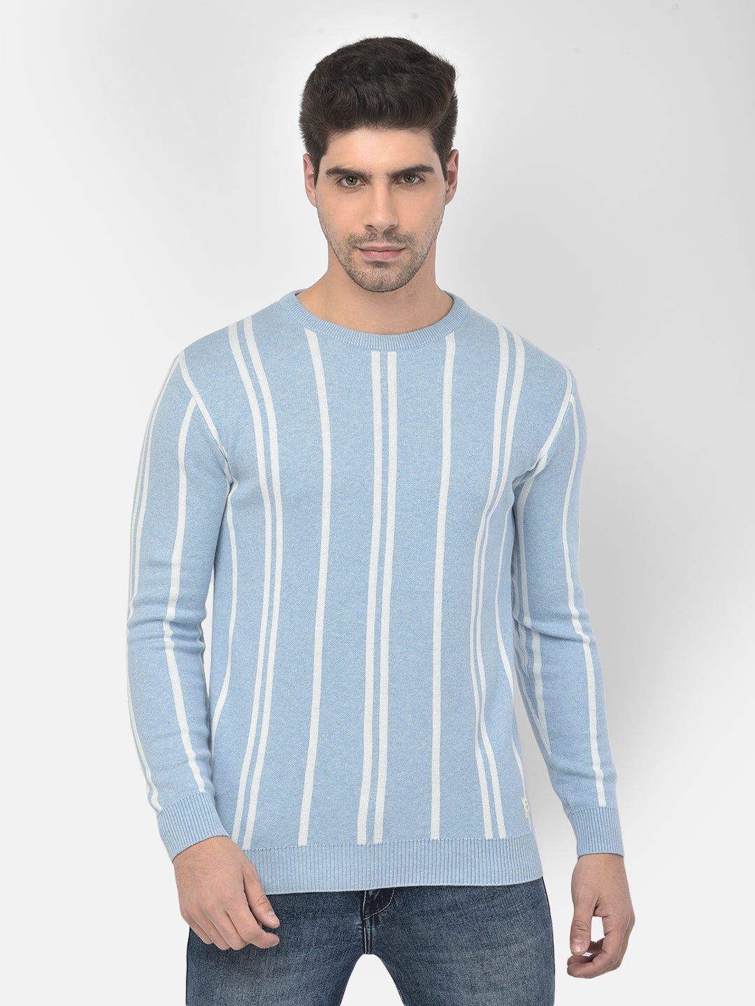 Blue Striped Round Neck Sweater - Men Sweaters