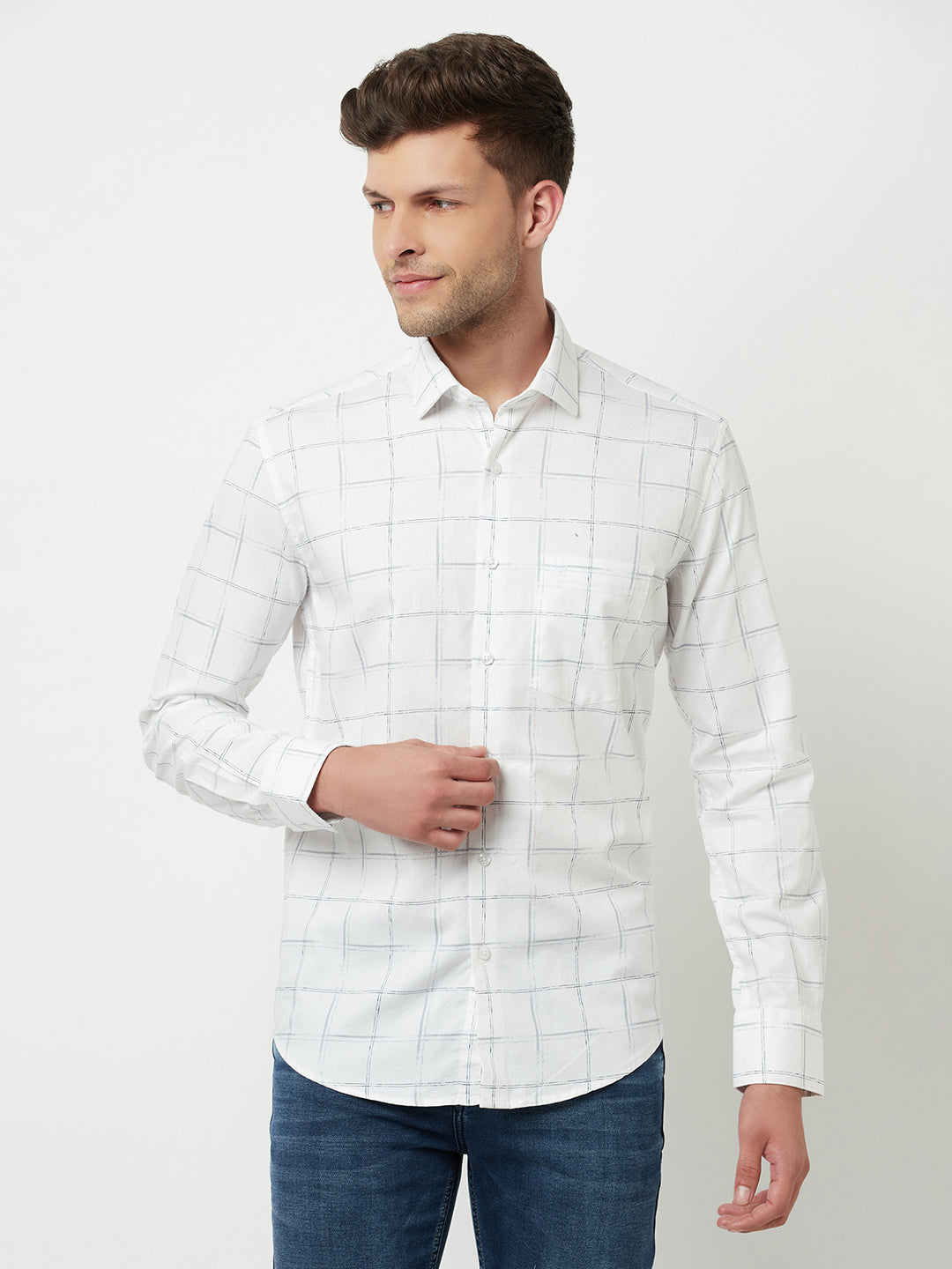 White Checked Shirt-Men Shirts-Crimsoune Club