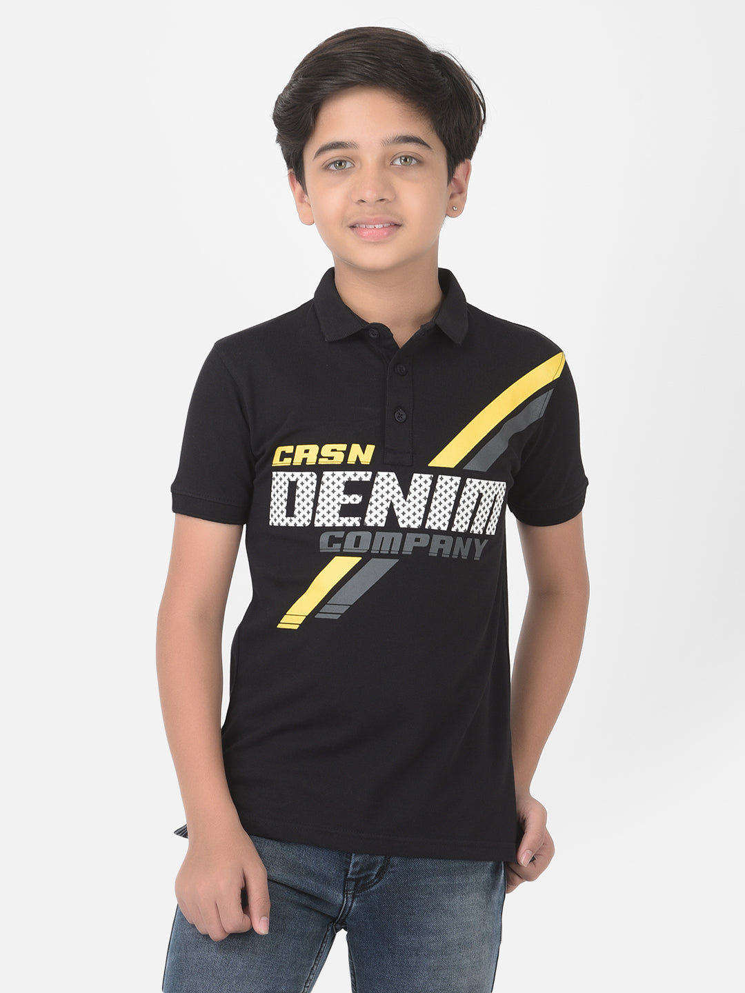 Black Printed Polo T-shirt - Boys T-Shirts