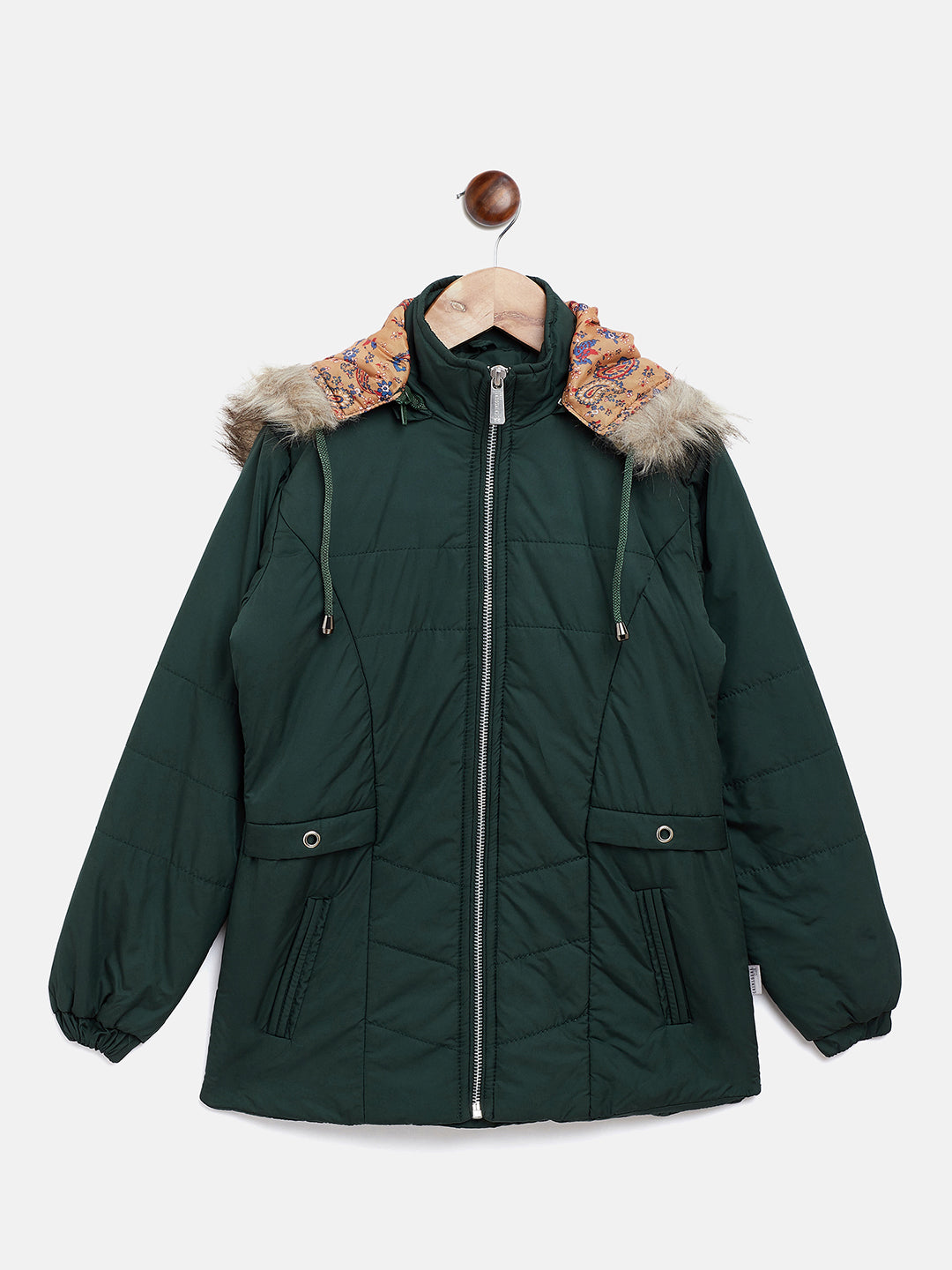 Green Detachable Hood Jacket - Girls Jackets