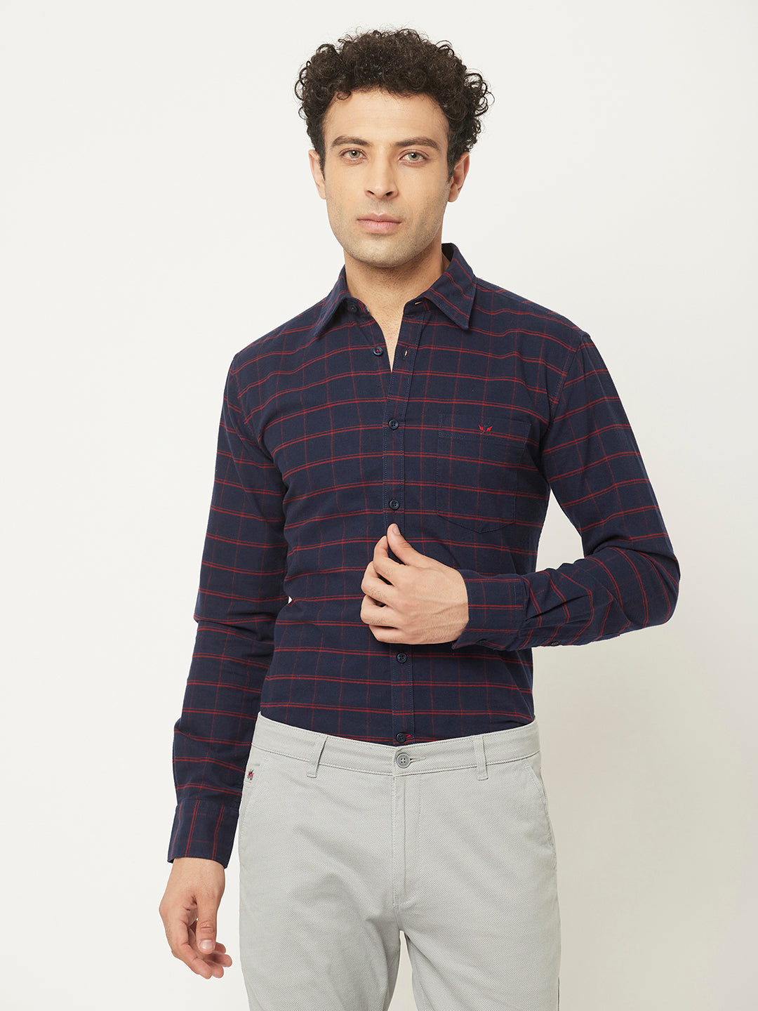   Navy Blue Shirt in Windowpane Check
