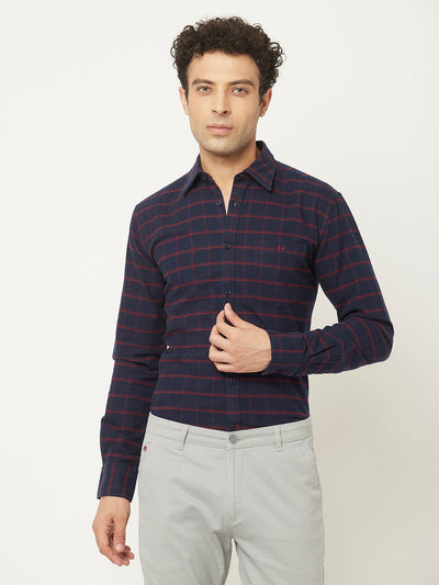   Navy Blue Shirt in Windowpane Check