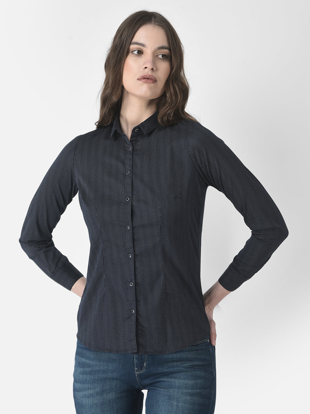  Navy Blue Pin-Stripe Shirt