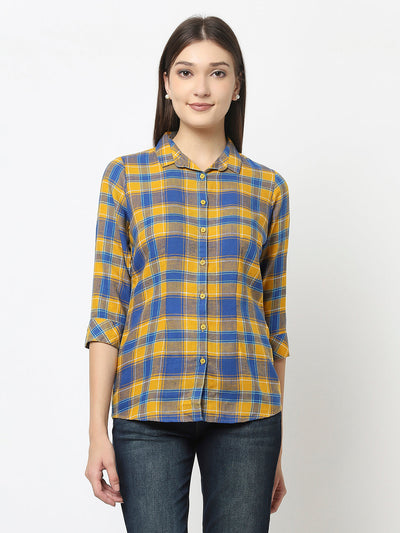 Mustard Checked Shirt in Cotton Blend