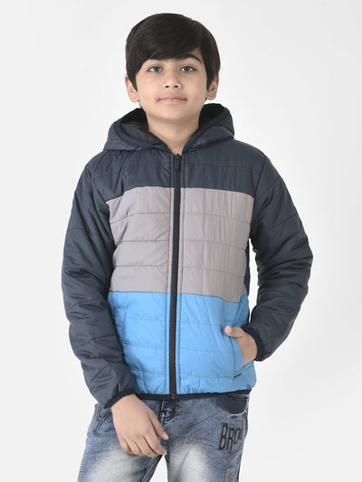  Hooded Blue Colour-Blocked Jacket 