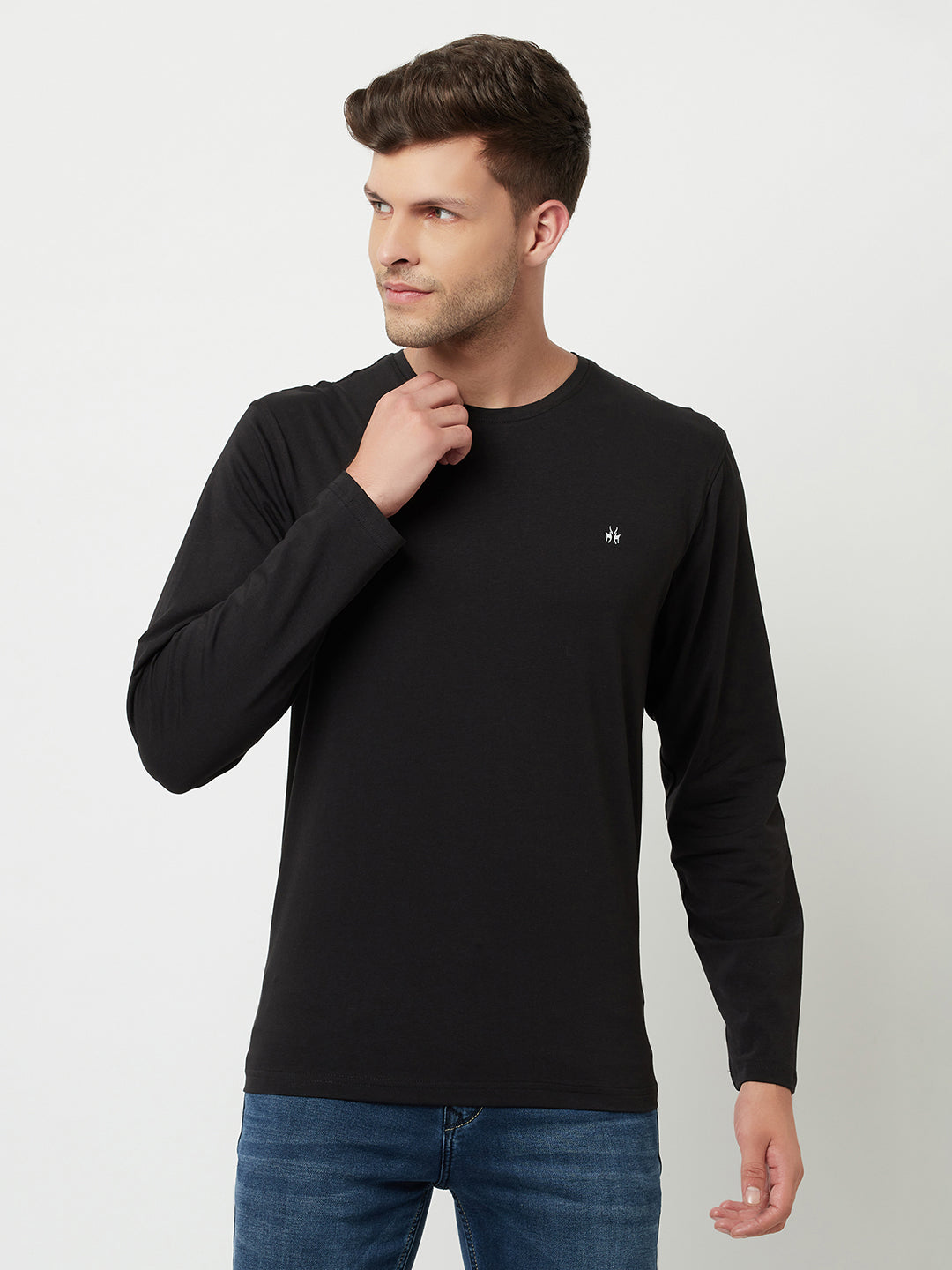 Black Solid Round Neck T-Shirt-Men T-Shirts-Crimsoune Club