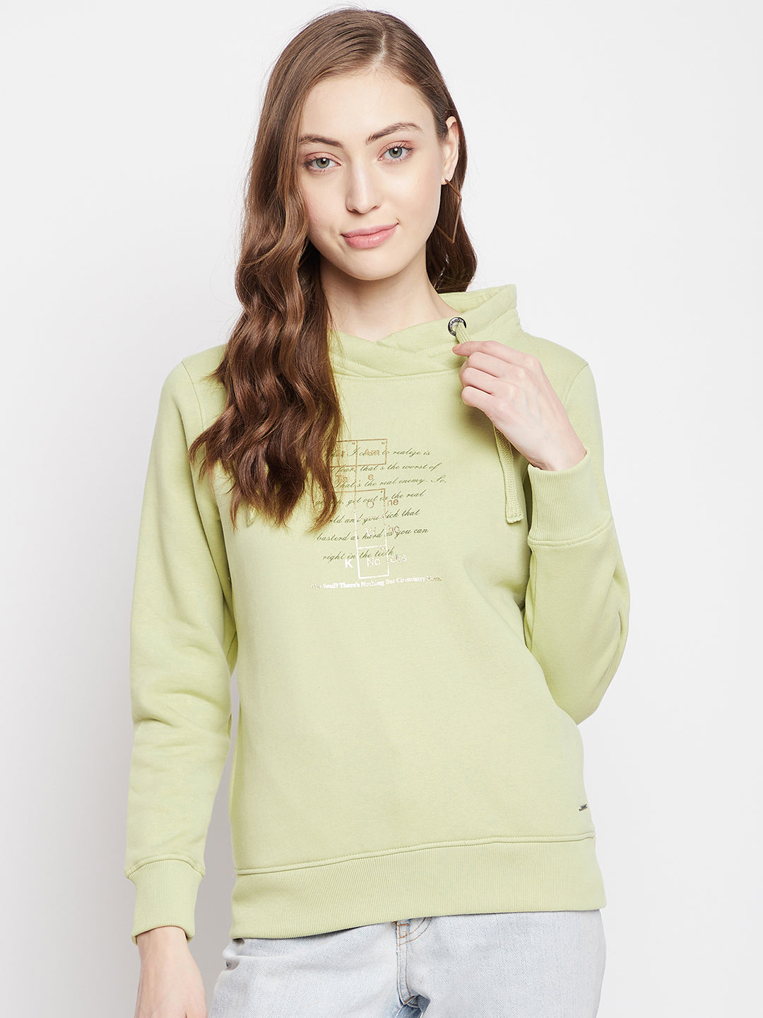 Olive Printed Turtle Neck Sweatshirt - Women Sweatshirts