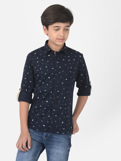 Navy Blue Floral Printed Shirt - Boys Shirts