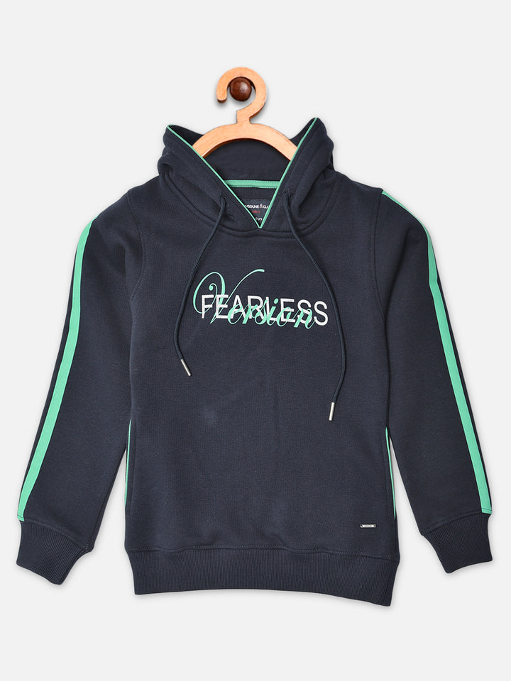 Navy Blue Printed Hooded Sweatshirt - Girls Sweatshirts