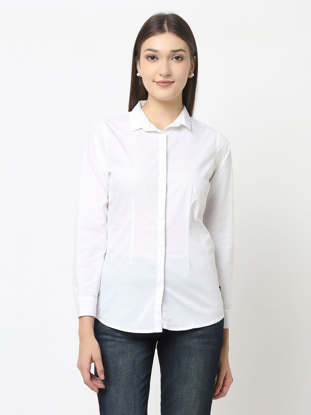 White Formal Button-Down Shirt in Cotton Blend 