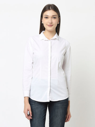 White Formal Button-Down Shirt in Cotton Blend 