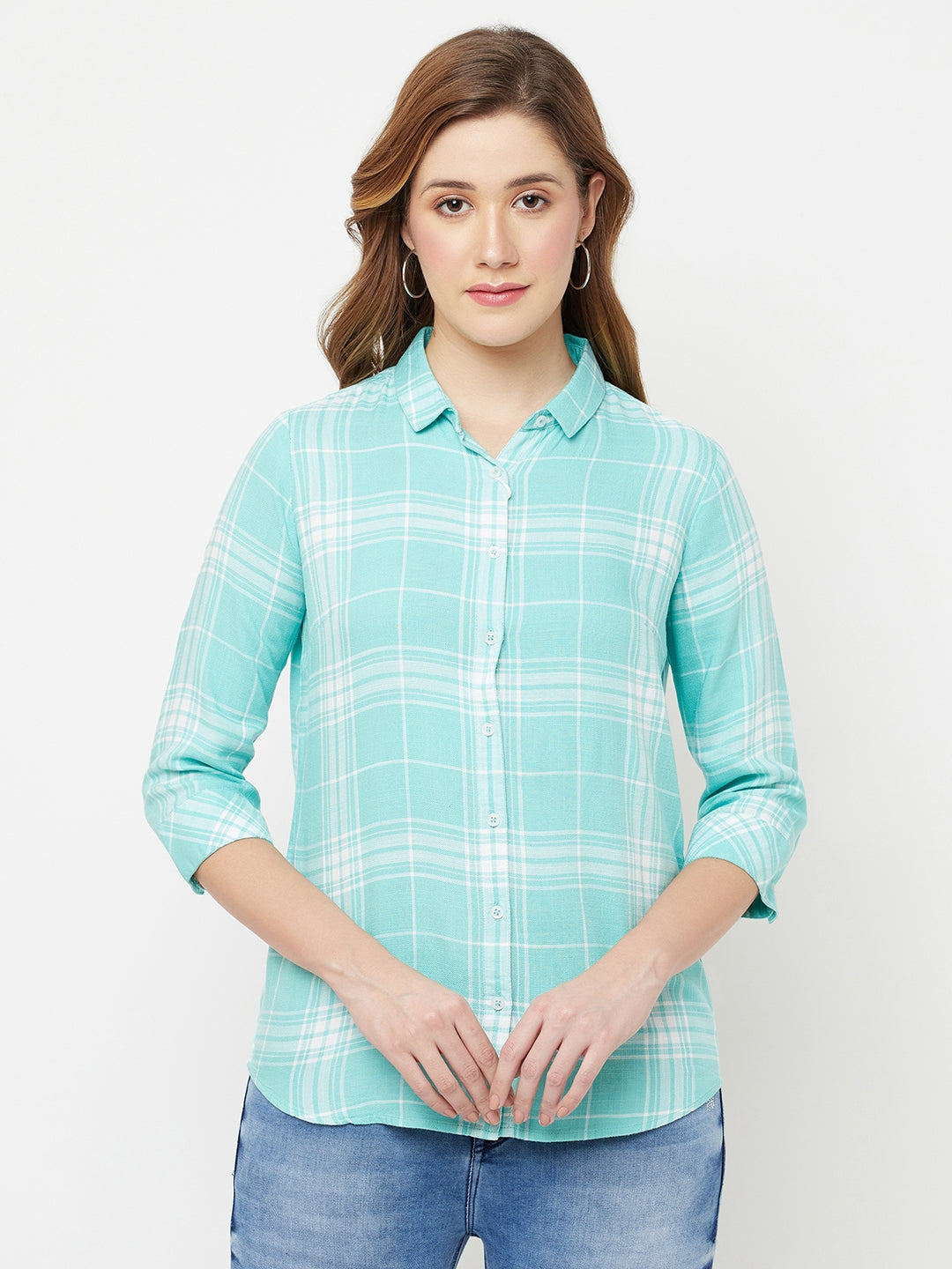 Green Checked Casual Shirt - Women Shirts