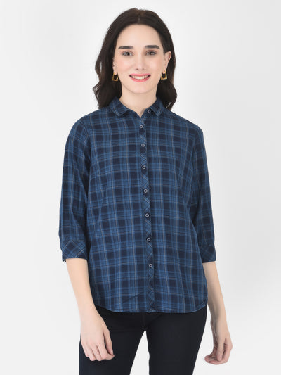 Prussian Blue Checked Shirt - Women Shirts