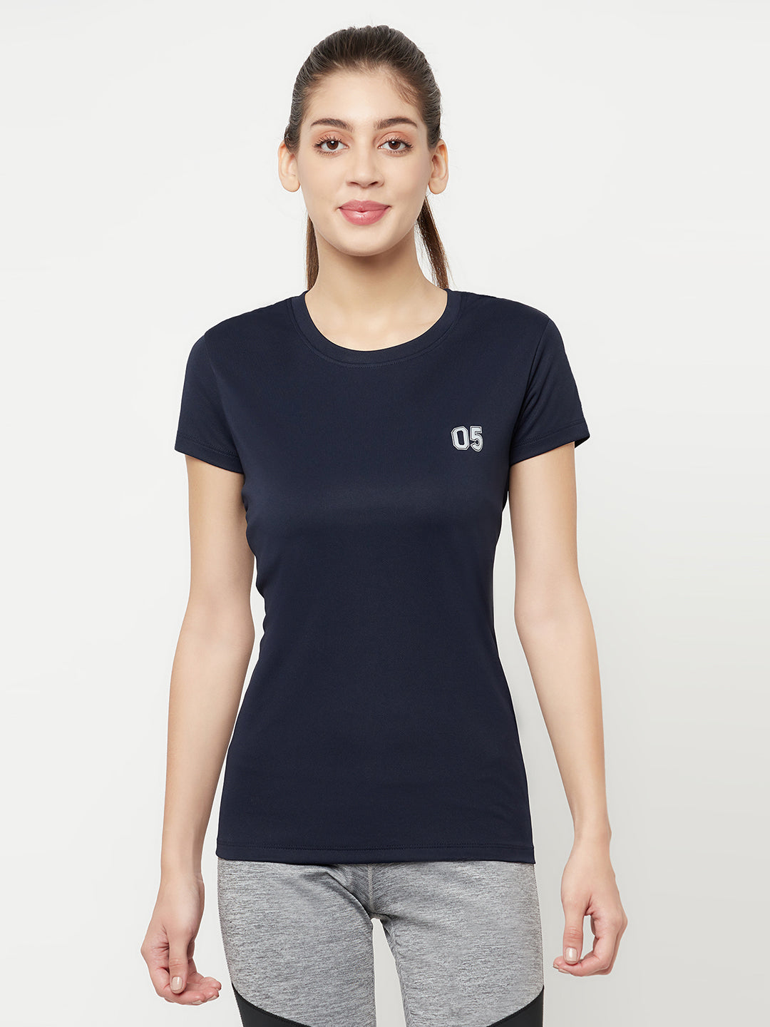 Navy Blue Round Neck Sports T-Shirt - Women T-Shirts