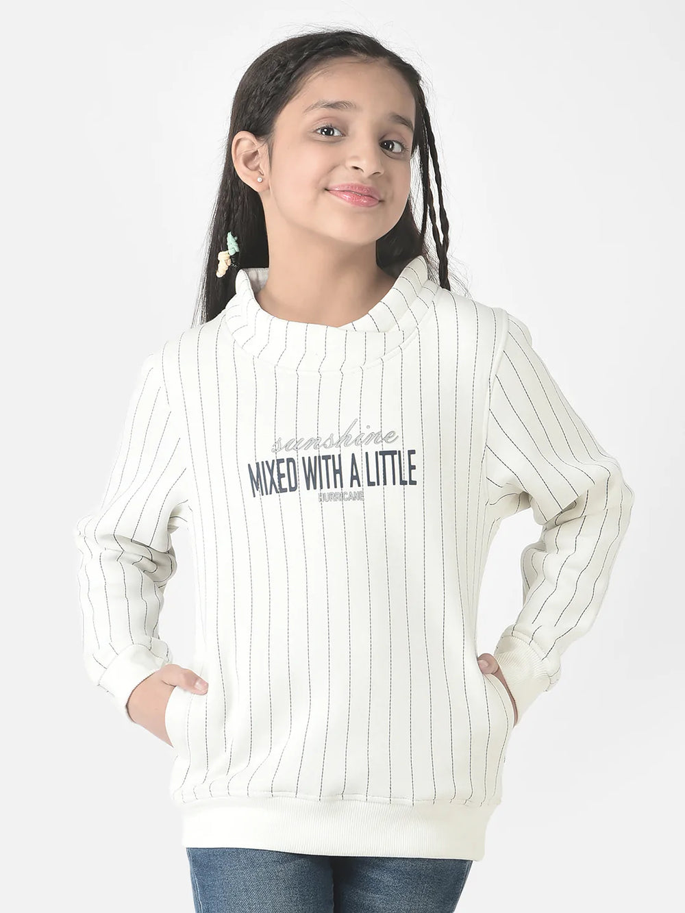  White Striped Cowl Sweatshirt